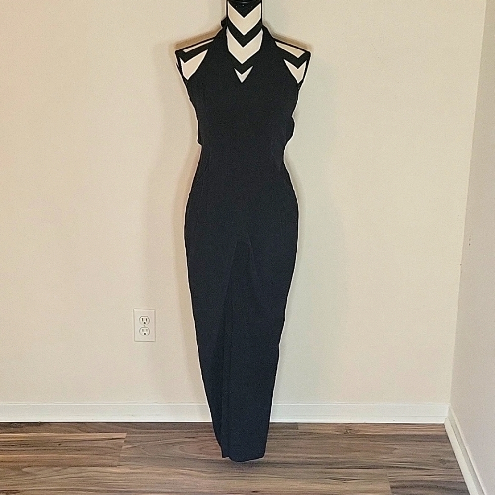 Bebe silk wide leg retro halter jumpsuit black XS